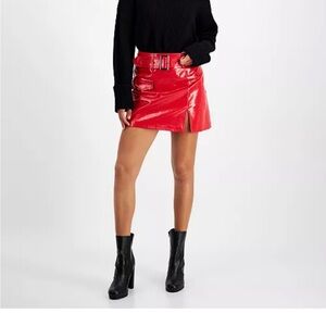 Women's Patent Belted Mini Skirt